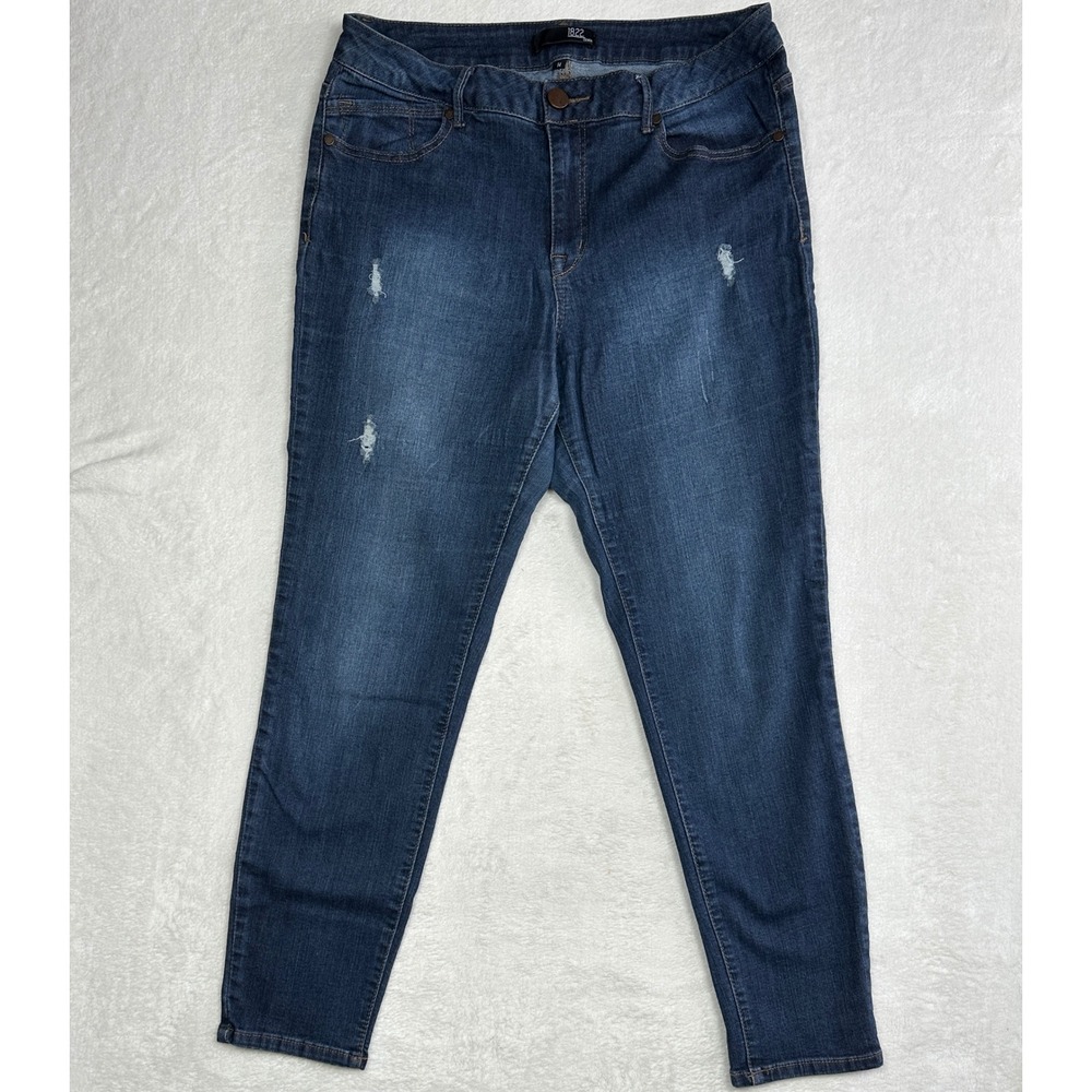 1822 Denim‎ Womens Size 14 Dark Wash Distressed Skinny Jeans Stretch Blue Pants